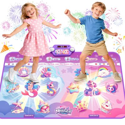 MUZREES Extra Large Mermaid&Unicorn Dance Mat for Kids, Light-up 12-Button Dancing Mat with Wireless Bluetooth, Pink Dance Pad Christmas Birthday Gifts Ideas Toys for Girls Kid Ages 4-8, 8-12