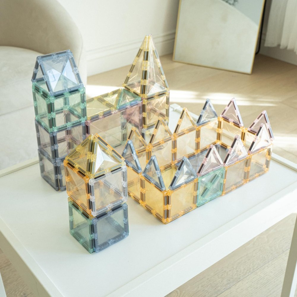 Square House Magnetic Tiles Playset, Building Tiles, Magnet 3D Aesthetic Blocks, Construction Playboards (Translucent 100 Piece)