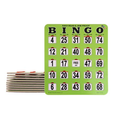 GSE Games & Sports Expert Green Jumbo Shutter Bingo Cards, Finger-Tip Shutter Slide Bingo Cards, Easy-Read Large Print Bingo Cardboard with Sliding Windows (10-Pack)