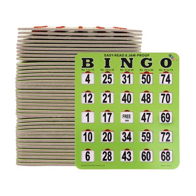 GSE Games & Sports Expert Green Jumbo Shutter Bingo Cards, Finger-Tip Shutter Slide Bingo Cards, Easy-Read Large Print Bingo Cardboard with Sliding Windows (200-Pack)