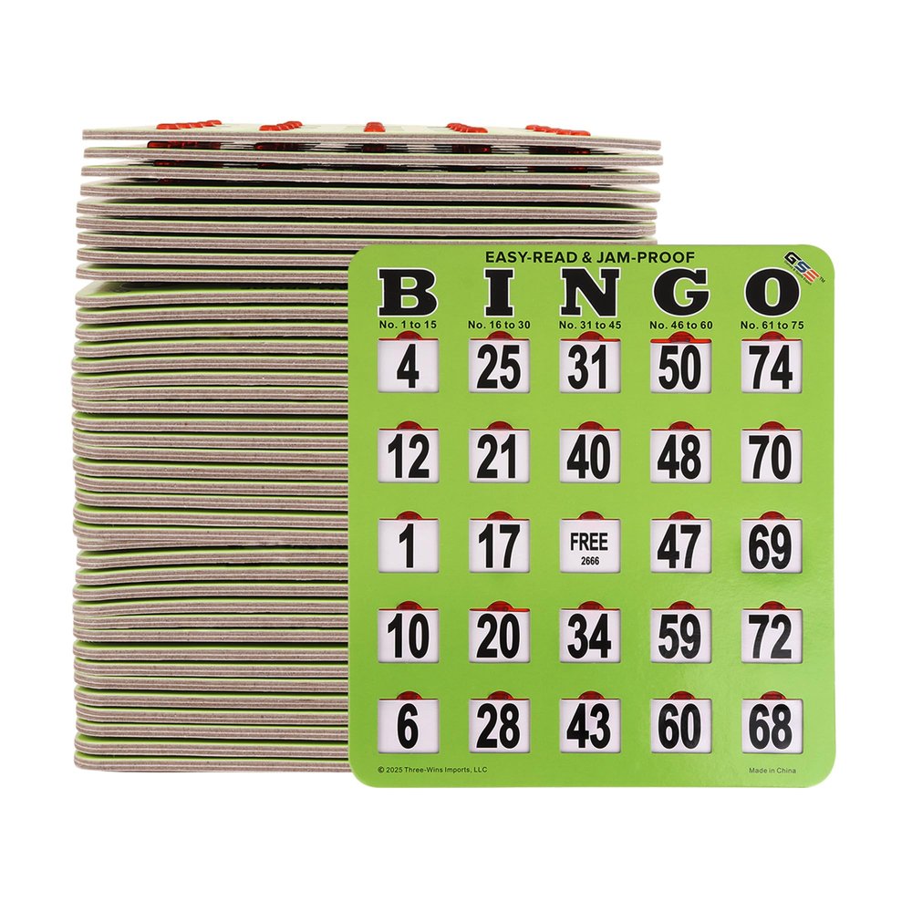GSE Games & Sports Expert Green Jumbo Shutter Bingo Cards, Finger-Tip Shutter Slide Bingo Cards, Easy-Read Large Print Bingo Cardboard with Sliding Windows (200-Pack)