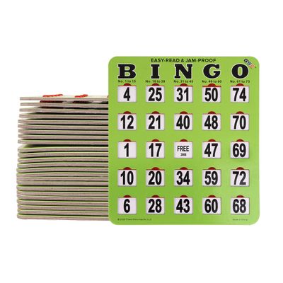 GSE Games & Sports Expert Green Jumbo Shutter Bingo Cards, Finger-Tip Shutter Slide Bingo Cards, Easy-Read Large Print Bingo Cardboard with Sliding Windows (25-Pack)