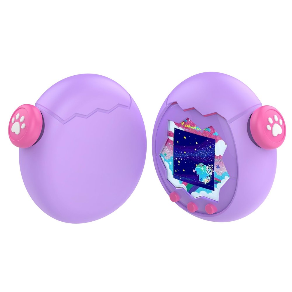 Liquid Silicone Soft Cover+Button Cap for Tamagotchi Paradise Games Console Non-Slip Fall Resistant Protective Cover (Purple)