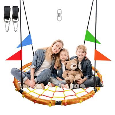 43" Spider Web Swing,Tree Swing for Kids Outdoor,Outdoor Large Web Swings900Lb Weight Capacity, with 71" Detachable Nylon Rope Swivelfor Backyard, Playground (Red-Yellow) (43in)