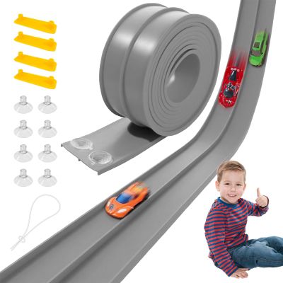 Cafly Flex Track 15 Ft Starter Set, Compatible with Hot Wheels, 1:64 Scale Diecast Cars, Ages 3 & Up for Boys and Girls Long Rolls Up Portable Racetrack (Gray)