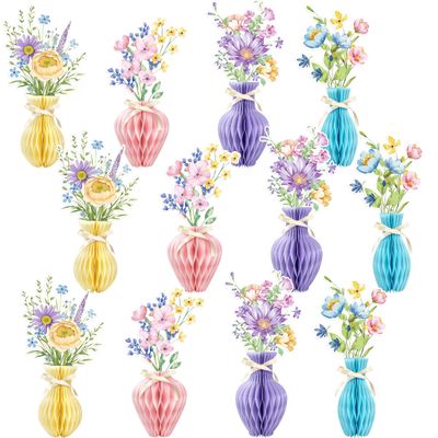 12PCS Wildflower Honeycomb Centerpiece Table Decorations Flower Centerpieces for Tables Wildflower Party Decorations for Birthday Baby Shower Wedding Spring Mothers Day Graduation Garden Party