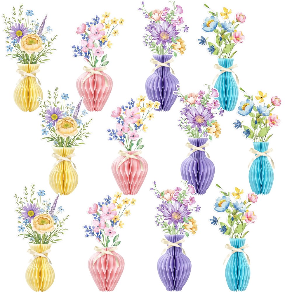 12PCS Wildflower Honeycomb Centerpiece Table Decorations Flower Centerpieces for Tables Wildflower Party Decorations for Birthday Baby Shower Wedding Spring Mothers Day Graduation Garden Party