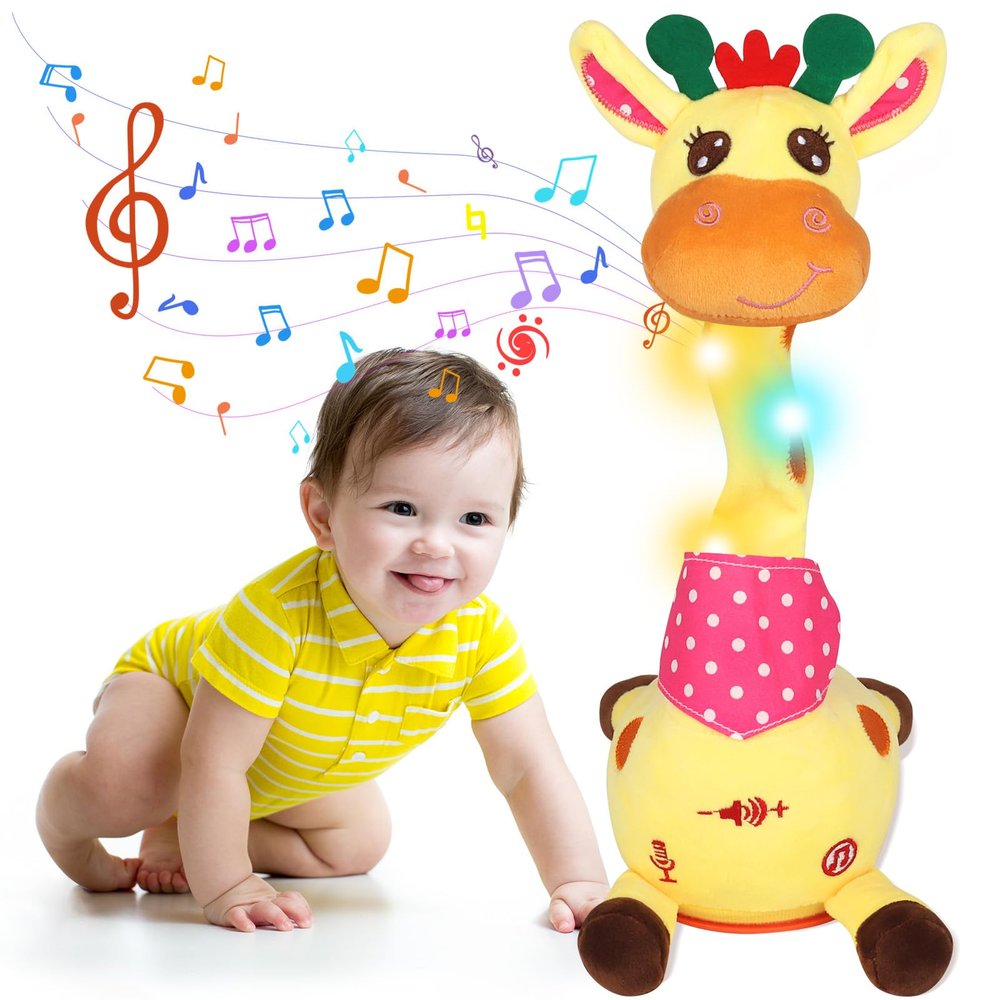 Keculf Dancing Giraffe Toy with Led Lights, Talking Singing Giraffe Baby Toy Repeate What You Say (Audio Recording & Retelling) Interactive Stuffed Animal Easter Basket, Tummy Time Toys