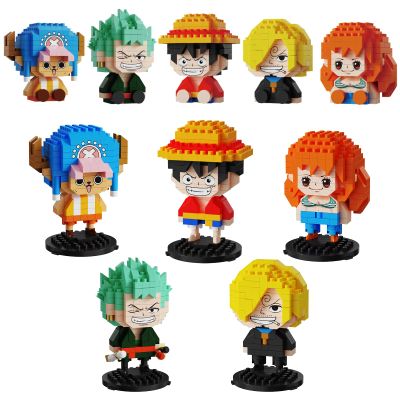 5 Pirate Figures Brick Mini Headz Building Toy, 5 Cute Main Straw Hat Crew Pirate Figures Characters Merch Piece One Micro Blocks Set Ideal Valentine's Day Gift for Fans, Adult, Teen 14+ (1025PCS)