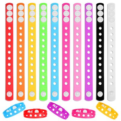 60 Pcs 10 Colors Silicone Bracelets Wristbands, 8.3 Inch Cute Silicone Adjustable Wristband, Adjustable Rubber Bracelets with Holes in Bulk, for Swimming Identify Shoe Charms Party Birthday Gifts