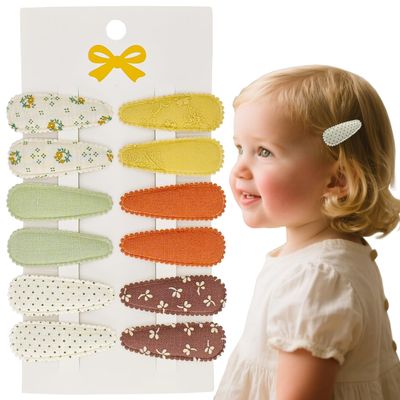 12 Pcs Floral and Solid Baby Hair Clips - 6 Styles Snap Barrettes (2 Each) for Girls & Toddlers, Non-Slip Toddler Hair Clips for Easy Outfit Matching