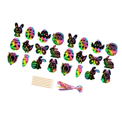 24x Easter Scratch Paper Set Hanging Decoration Early Education Scratch Art