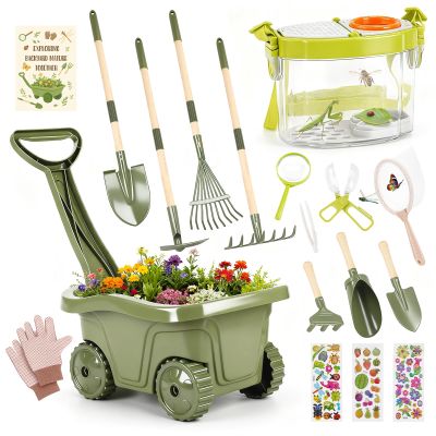 Dreamon Kids Gardening Tools & Bug Catcher Kit, 2-in-1 Outdoor Toys with Wheelbarrow and Bug House, STEM Educational Toys for 3 Year Old, Birthday Gifts Outdoor Gifts for Kids 3-5