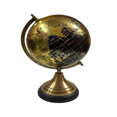Black & Gold World Globe with Brass Stand  Decorative Desk Globe for Home & Office