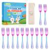 12 Pieces Stainless Steel Rainbow Toddler Forks Set Kids Forks - Food Grade Kids Silverware Set Children Safe Small Forks Mirror Polished Sturdy and Durable Dishwasher Safe view 1