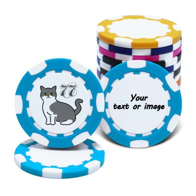 30-300 PCS Personalized Casino Chips with Logo,Text & Design 13 Grams Casino Grade Custom Clay Poker Chips Customizable Golf Ball Marker Custom Tokens for Halloween Poker chips(C,40MM) (Light Blue)