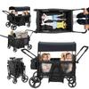 Voupou Luxury 4 Seater Wagon Stroller All-Terrain Baby Tandem for 2 3 4 Kids Push&Pull Foldable Wagon with 5-Point Harness,Adjustable Canopy,Snack Tray for Toddlers Beach,Park & Outdoor Adventures view 1