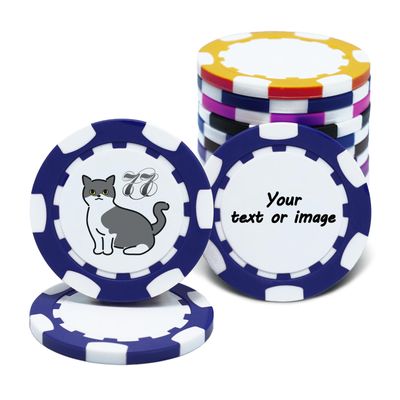30-300 PCS Personalized Casino Chips with Logo,Text & Design 13 Grams Casino Grade Custom Clay Poker Chips Customizable Golf Ball Marker Custom Tokens for Halloween Poker chips(C,40MM) (Blue)