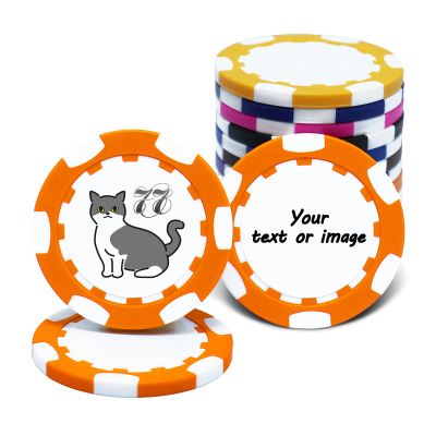 30-300 PCS Personalized Casino Chips with Logo,Text & Design 13 Grams Casino Grade Custom Clay Poker Chips Customizable Golf Ball Marker Custom Tokens for Halloween Poker chips(C,40MM) (Orange)