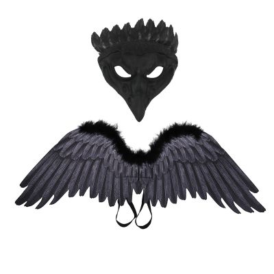 2 Pcs Crow Mask Wing Cosplay Set,Realistic Halloween Bird Costume for Role-Play Party,Christmas,Masquerad,Black Raven Eyes Masks Outfit