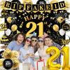 21st Birthday Decorations for Boys Girls, Black Gold Happy 21st Birthday Party Decorations, RIP Fake ID Banner, Gold Foil Balloons 21, Backdrop, Balloons, Hanging Swirls, BIrthday Cards Set 40pcs view 4