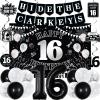 16th Birthday Decorations for Boys Girls, Black White Happy 16th Birthday Party Decorations, Happy 16th Birthday Backdrop, Foil Balloons 16, Banner, Balloons, Hanging Swirls, Birthday Cards Set 45pcs view 1