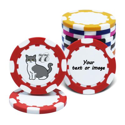 30-300 PCS Personalized Casino Chips with Logo,Text & Design 13 Grams Casino Grade Custom Clay Poker Chips Customizable Golf Ball Marker Custom Tokens for Halloween Poker chips(C,40MM) (Red)