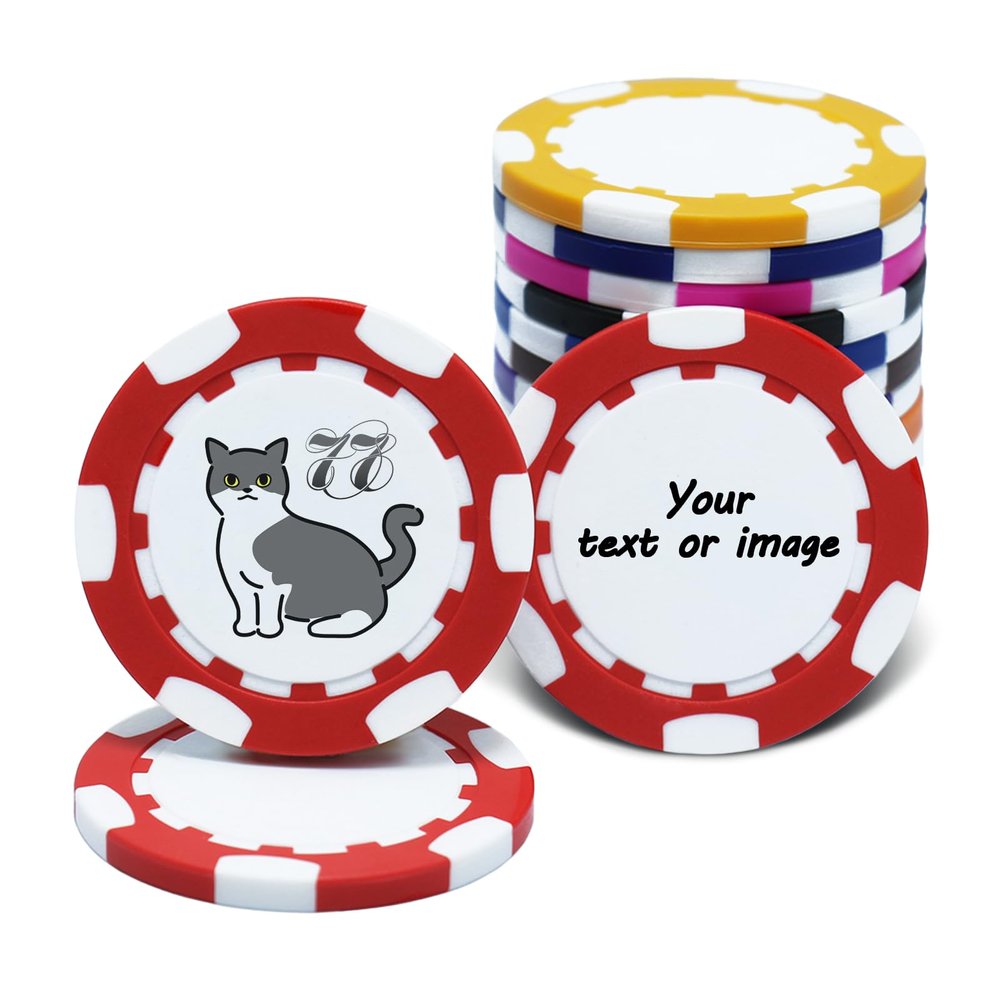 30-300 PCS Personalized Casino Chips with Logo,Text & Design 13 Grams Casino Grade Custom Clay Poker Chips Customizable Golf Ball Marker Custom Tokens for Halloween Poker chips(C,40MM) (Red)