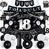 18th Birthday Decorations for Boys Girls, Black White Happy 18th Birthday Party Decorations, Time To Adult Birthday Banner, Foil Balloons 18, Backdrop, Balloons, Hanging Swirl, Birthday Card Set 43pcs view 1