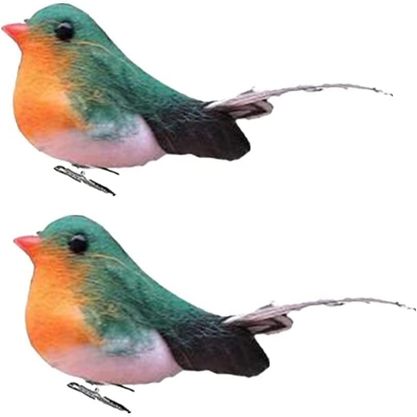 2Pcs Simulation Robin Bird Figurines - Creative Feather Garden Decorations Miniature Outdoor Animal Props