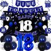 18th Birthday Decorations for Boys Girls, Blue Black Happy 18th Birthday Party Decorations, Time To Adult Birthday Banner, Foil Balloons 18, Backdrop, Balloons, Hanging Swirls, Birthday Card Set 43pcs view 1