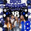 18th Birthday Decorations for Boys Girls, Blue Black Happy 18th Birthday Party Decorations, Time To Adult Birthday Banner, Foil Balloons 18, Backdrop, Balloons, Hanging Swirls, Birthday Card Set 43pcs view 2