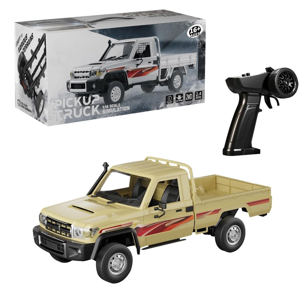1/14 Scale RC Pickup Truck, 2.4G Full Proportional Remote Control Car with Independent Suspension and Adjustable Gear Settings High Performance Off Road RTR Version, Truck Gift for Adults (Beige)