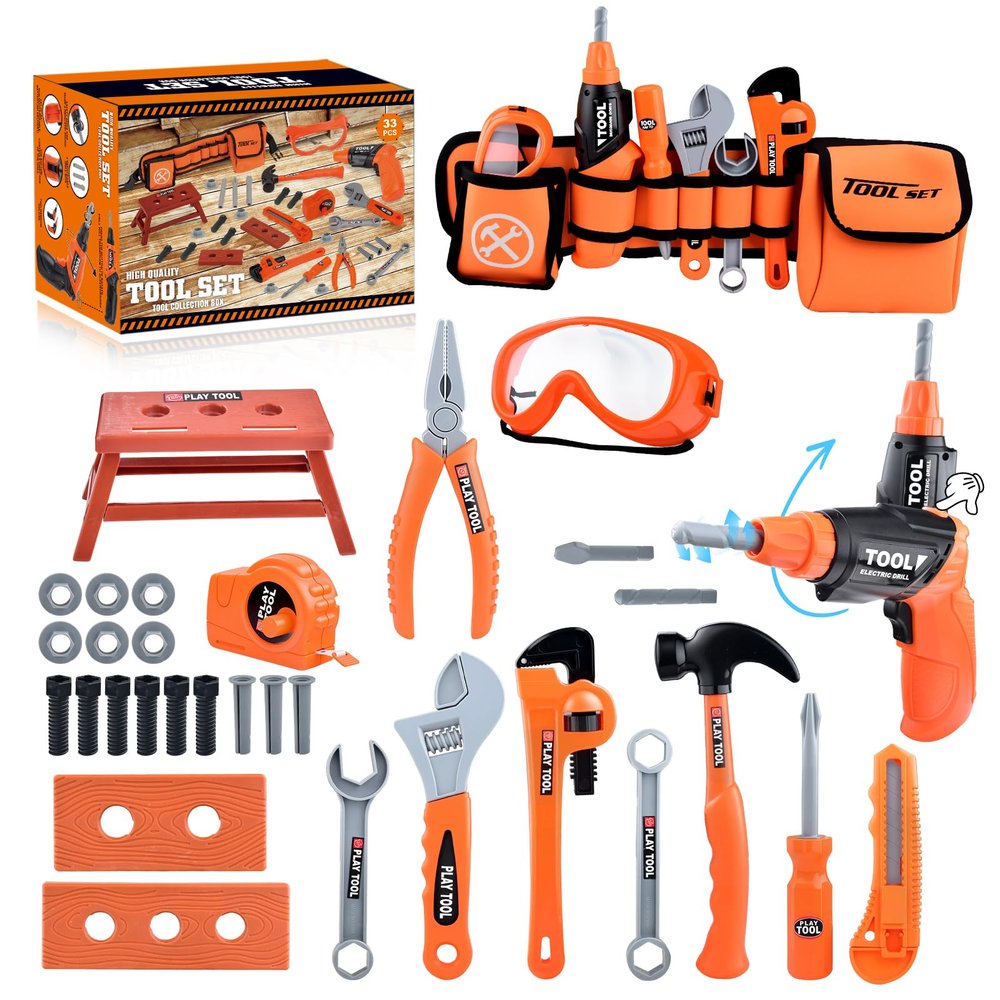 CASRRA Kids Tool Set Toddlers Tool Kit Kids Toddlers Tool Belt 3 4 5 Year Old Construction Tools Toys for Boys Birthday Gifts Age 3 4 5