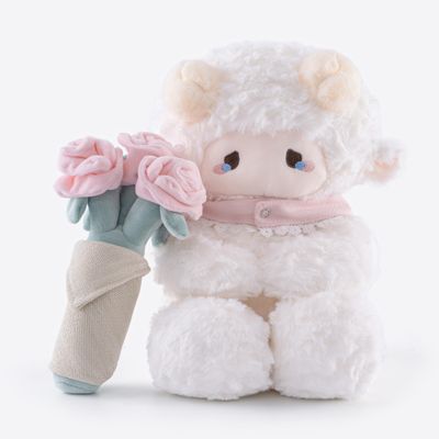 11.4" White Lamb Plush Stuffed Animal with Removable Bouquet of Pink Roses - Ultra Soft & Interactive Cuddly Toy Gift, A Surprise That Never Fades