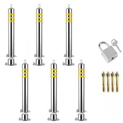 Stainless Steel Traffic Bollard Post - 24-44 Inch Height, Reflective Driveway Barrier with Lockable Base(6 pack/24inch)