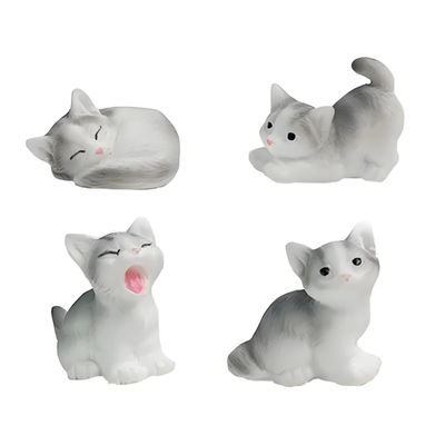 4 Pcs Mini Gray Cat Figurines in Different Poses - Cute Resin Kittens for Fairy Garden Accessories, DIY Terrarium Crafts, Moss Landscapes, Home Ornament , Desk & Car Decorations, Birthday Gifts