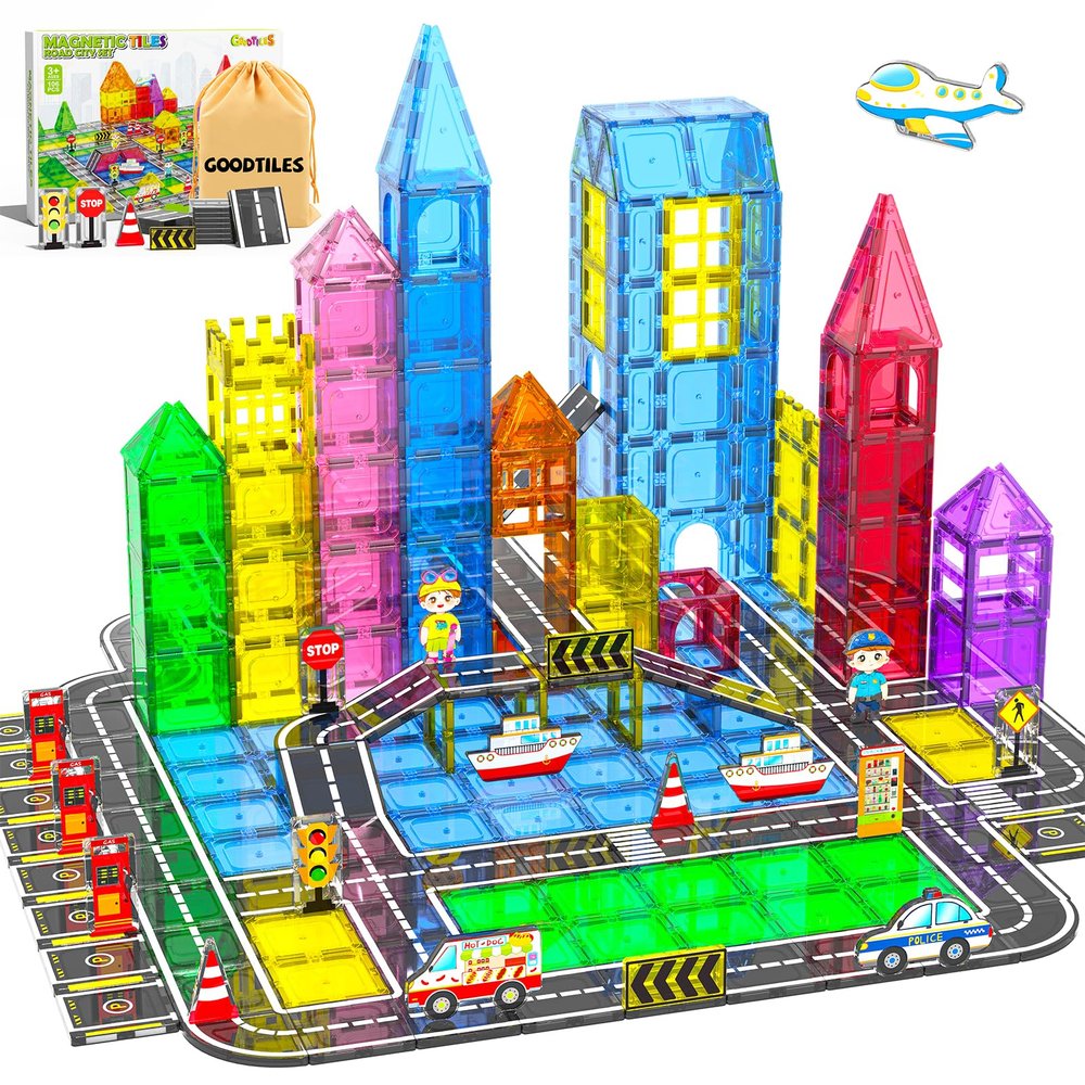 106Pcs Magnetic Tiles, Magnetic Building Blocks, Preschool Montessori Toys Gift for 3+ Year Old Boys and Girls, Sensory Toys for Kids Aged 3-5 and 4-8, Ideas for Toddler with Autism Christmas