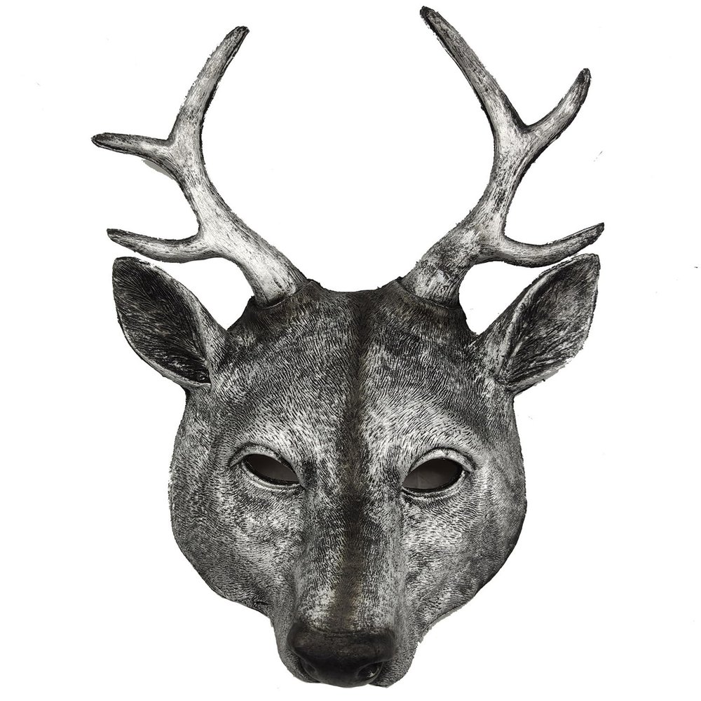 Full Face Deer Mask,Realistic Elk Mask,Halloween Rabbit Costume for Role-Play Party,Christmas Animal Reindeer Masks (Silver)