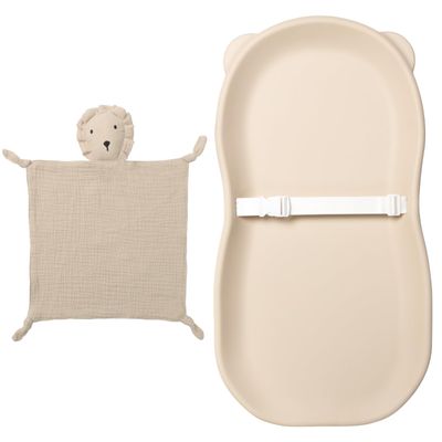 100% Waterproof Baby Diaper Changing Pad Wipeable Teddy Bear EVA Foam Skin-Like Surface Fully Impermeable to Fluid, Portable Non-Slip Change Mat Muslin Cotton Lion Loveys Soft
