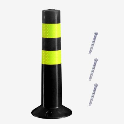 High Visibility PU Elastic Column Barricade - Flexible Traffic Posts for Driveways and Parking Areas(Black,Tall/17.7in)