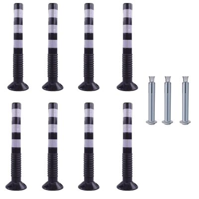30-Inch Flexible Traffic Barricade Post with Reflective Band for Driveway and Crowd Control(Black+white,8pack)
