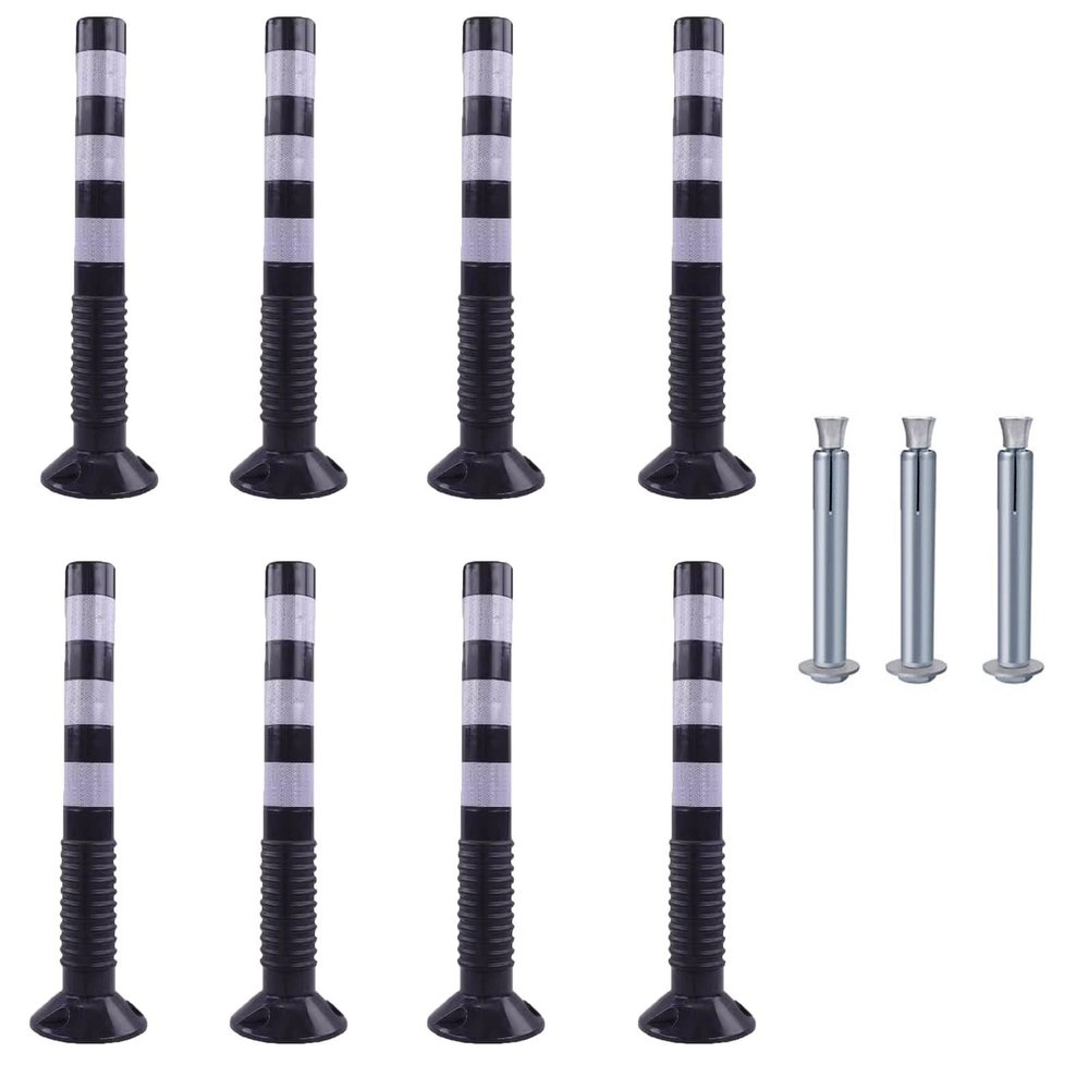 30-Inch Flexible Traffic Barricade Post with Reflective Band for Driveway and Crowd Control(Black+white,8pack)