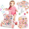 AuntyFey Baby Walker, 3 in 1 Push Walker for Baby Girls Boys, Baby Walking Toy for 1 Year Old Learning to Walk, Sit to Stand Baby Walker Push Toy for Girl 12 Months, Pink view 1