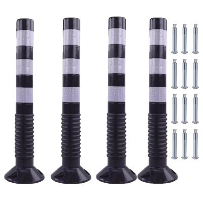 30-Inch Flexible Traffic Barricade Post with Reflective Band for Driveway and Crowd Control(Black+white,4 pack)