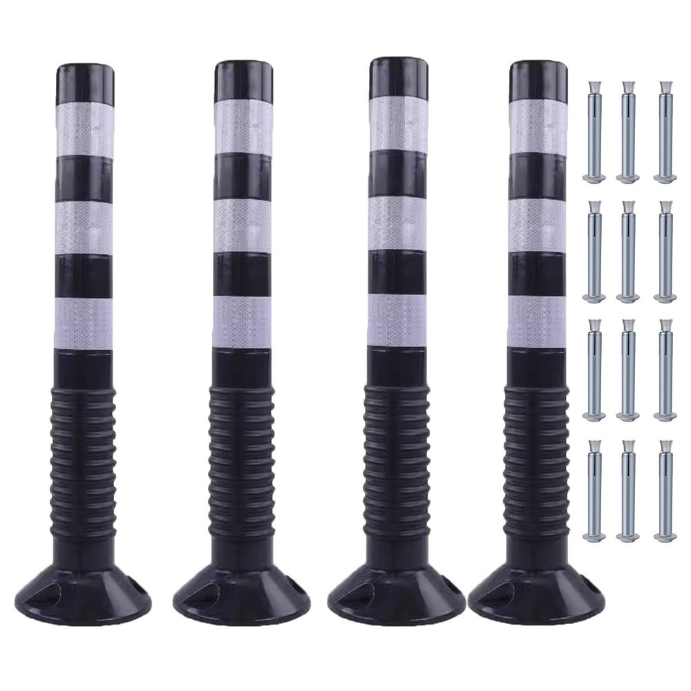 30-Inch Flexible Traffic Barricade Post with Reflective Band for Driveway and Crowd Control(Black+white,4 pack)