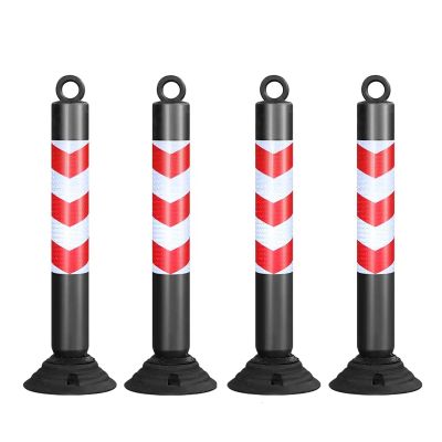 80cm Tall Reflective Traffic Cones - Durable PU Parking Bollards for Driveway and Construction Zones(Black+red,4 pack)