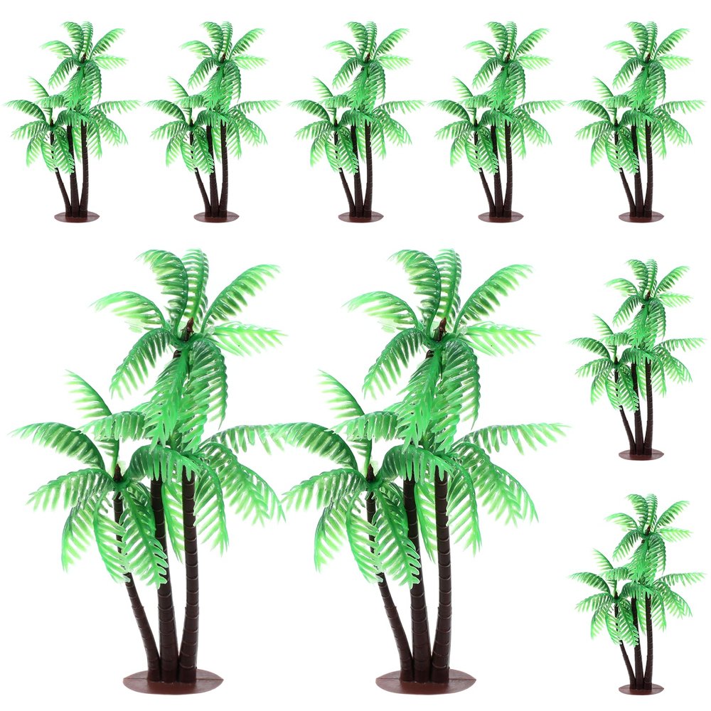 10 PCS Mini Plastic Palm Trees, 5.5inch Palm Tree Cake Topper Green Coconuts Trees Cupcake Toppers Mini Fake Palm-Tree Decor Figurines Tropical Rainforest Diorama Supplies for Micro Aquarium Birthday