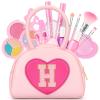 Kids Washable Makeup Kits for Little Girls - 18 Pcs Toddler Non Toxic Real Make Up Set with Lipstick - Easter Basket Stuffers for 3 4 5 6 7 8 9 10 Years Old Pink Initial Heart Purse Birthday Toys - H view 1
