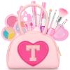 Kids Washable Makeup Kits for Little Girls - 18 Pcs Toddler Non Toxic Real Make Up Set with Lipstick - Valentines Day Gifts for 3 4 5 6 7 8 9 10 Years Old Pink Initial Heart Purse Birthday Toys - T view 1